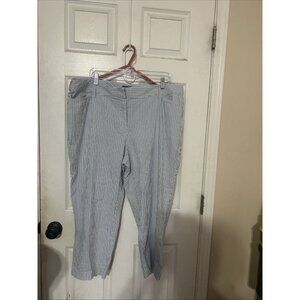 Lands End Pants Womens 18W Blue White Gray Striped Crop Capri Straight Med Rise